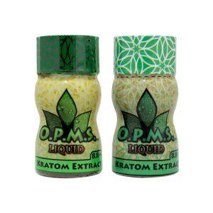 Front view image of both packaging versions of the opms gold 8.8ml liquid kratom extract shot concentrated strongest on the market