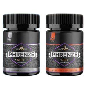 front image of red and white versions of phrenze kratom alternative supplement capsules phenibut kava