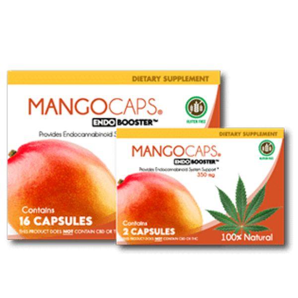 Front image of 2ct and 16ct Mango Caps 100% Natural Endocannabinoid System Booster Capsules