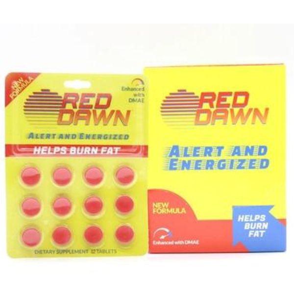 Front image of full package of Red dawn alert and energized tablets helps burn fat