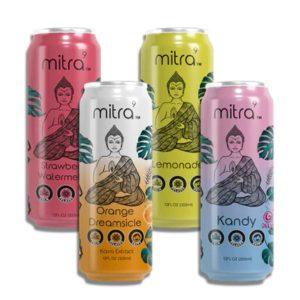 Front view of all flavors of mitra 9 flavored canned kava extract beverage
