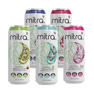 Front view of all flavors of mitra 9 flavored canned kratom extract beverages