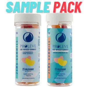 Proleve CBD 25mg Pure CBG and 50mg Broad Spectrum CBD infused vegan gummies sampler pack